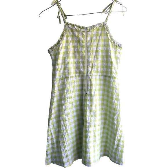NWT GB GIRL Green Lime & White 3 Front Buttons Ruffles Tying Straps Lined Dress - Picture 2 of 2